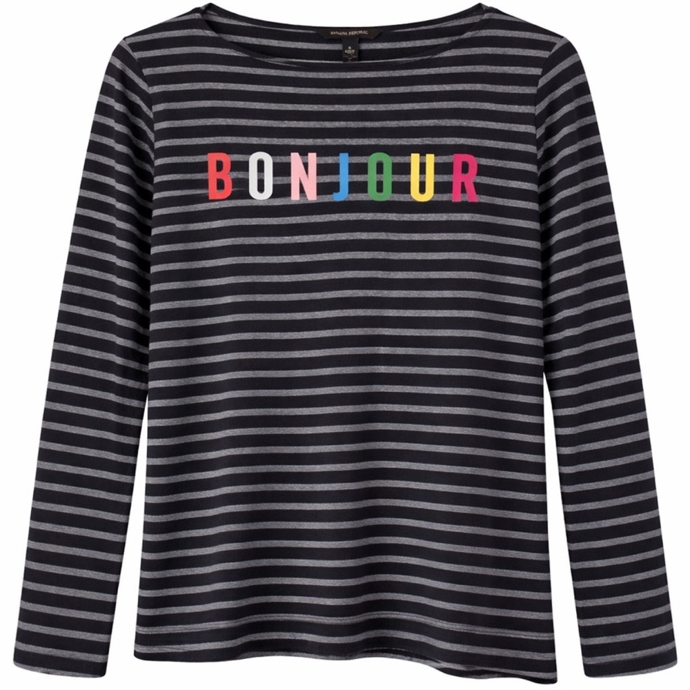 NWT BANANA REPUBLIC LIGHTWEIGHT BONJOUR STRIPE BOATNECK LONG SLEEVE TEE MEDIUM